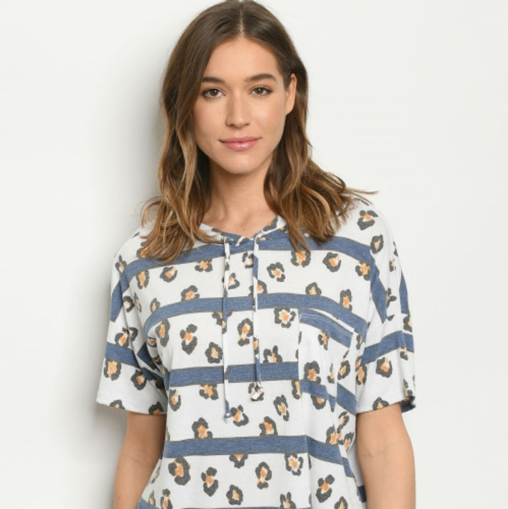 SALE🔥Short Sleeve Striped Leopard Print Pullover